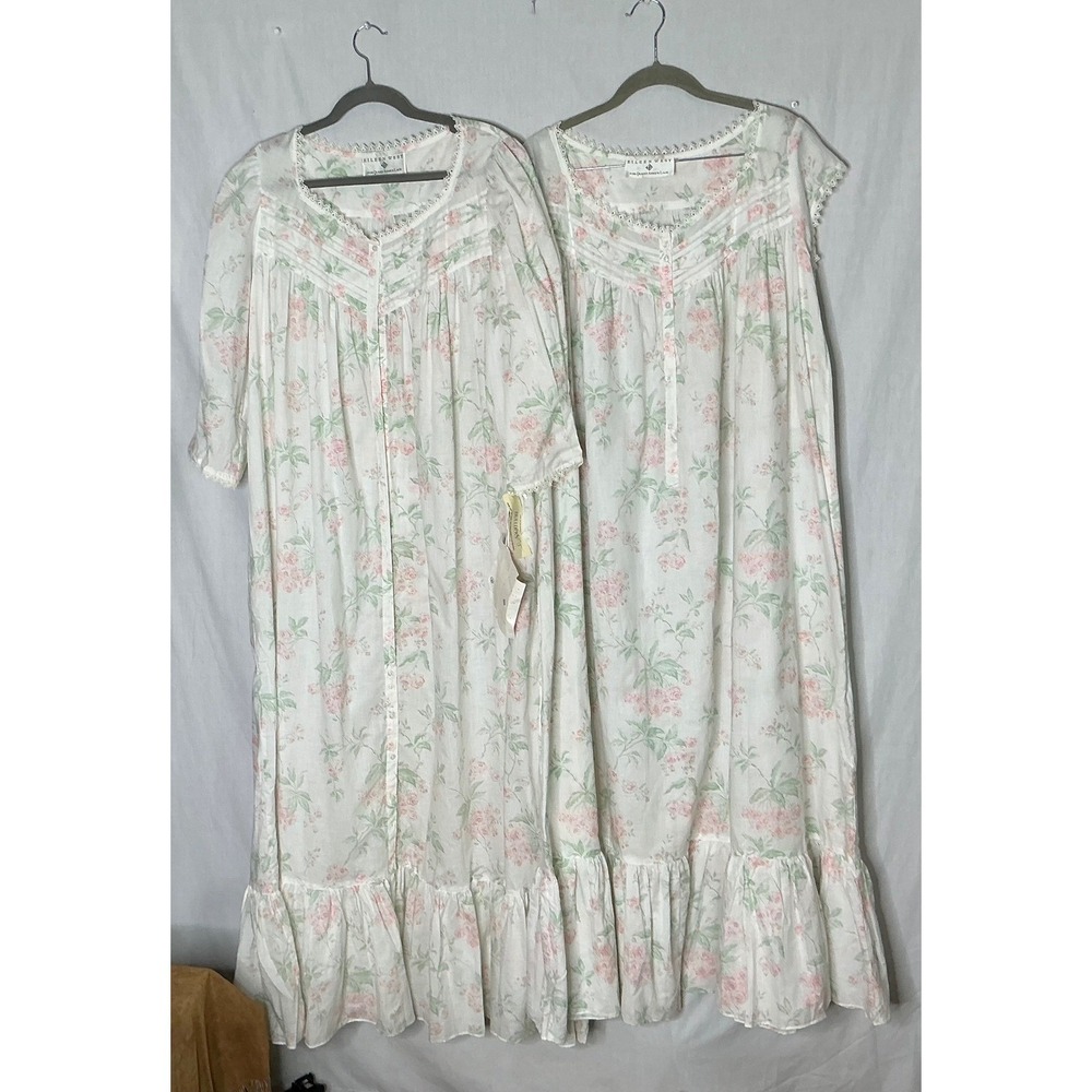 Eileen West for Queen Anne's Lace Floral Nightgown Prairie Lace Trim Ruffle Maxi - Picture 2 of 13